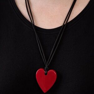 Elegant Red Heart Enamel Pendant Necklace